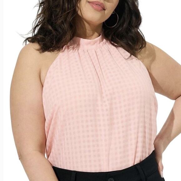 torrid Tops - Torrid Pink Gingham High Neck Blouse Plus Size 2X